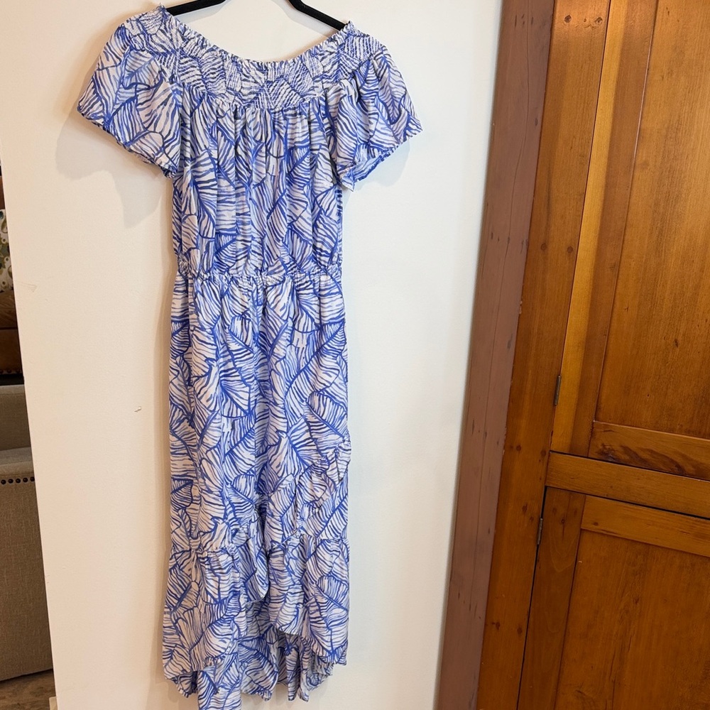 Vineyard Vines Banana Leaf High Low Maxi Off The Shoulder Dress, Silk Blend
